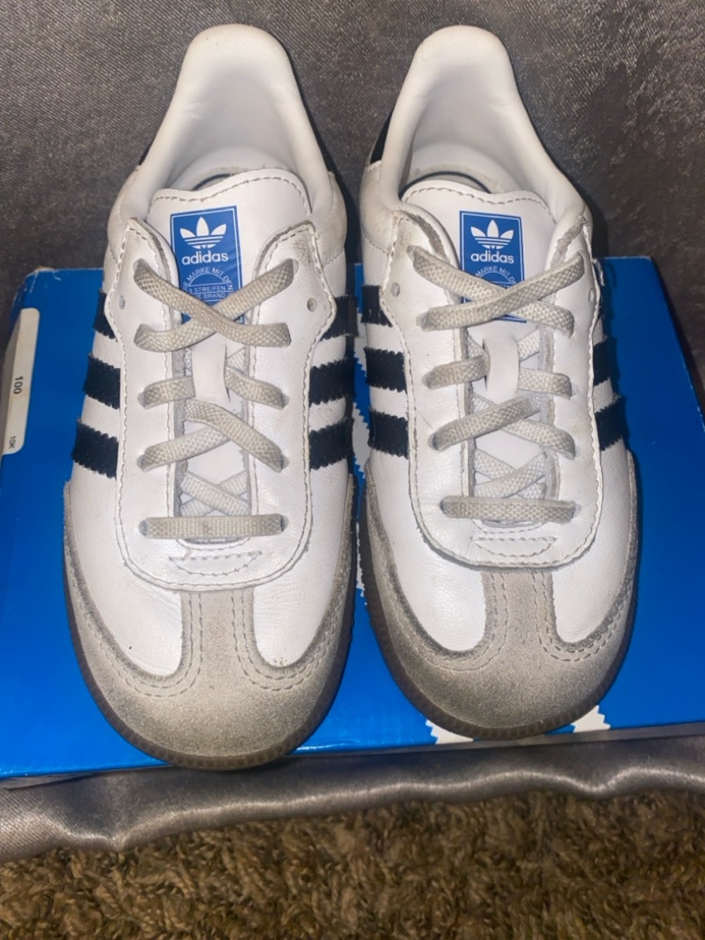 adidas Kids White Sneakers with Navy Stripes